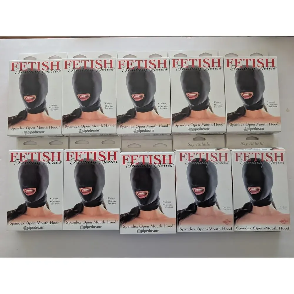 Lot of 10 Pipedream Fetish Fantasy Spandex Open Mouth Hood Black Unisex Mask